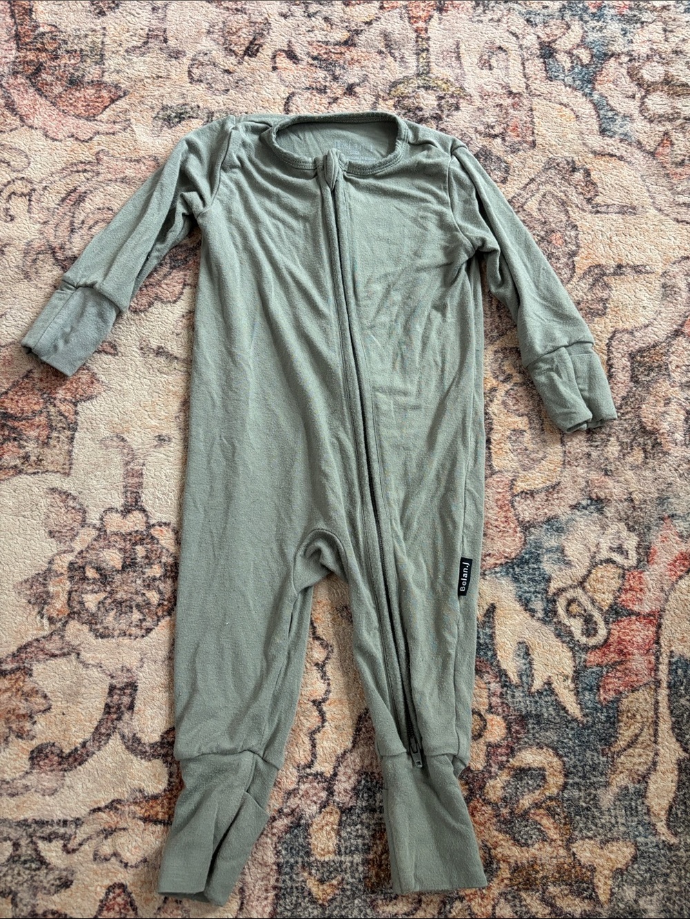 Belan J Olive Green Zip-Front Footed One-Piece *organic bamboo*